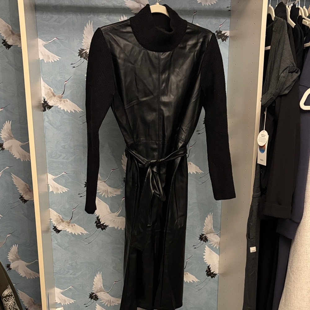 Ann Taylor NWOT Black Faux Leather Dress with Knit Sleeves
